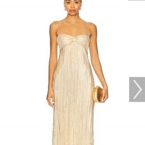 Lovers + Friends Champagne Gold Pleated Strapless Maxi Dress